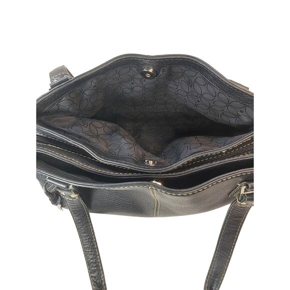 Fossil Black Pebble Leather 3 Section Pocket Shoulder Bag Purse Tote - Picture 5 of 9